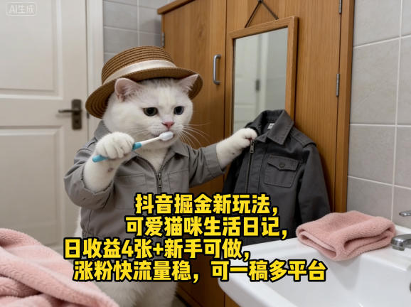 抖音掘金新玩法，可爱猫咪生活日记，日收益4张+新手可做，涨粉快流量稳，可一稿多平台小淇云库-创业网-网赚副业-网创副业-项目拆解-技术类创业资源网-副业网-免费资源下载小淇云库
