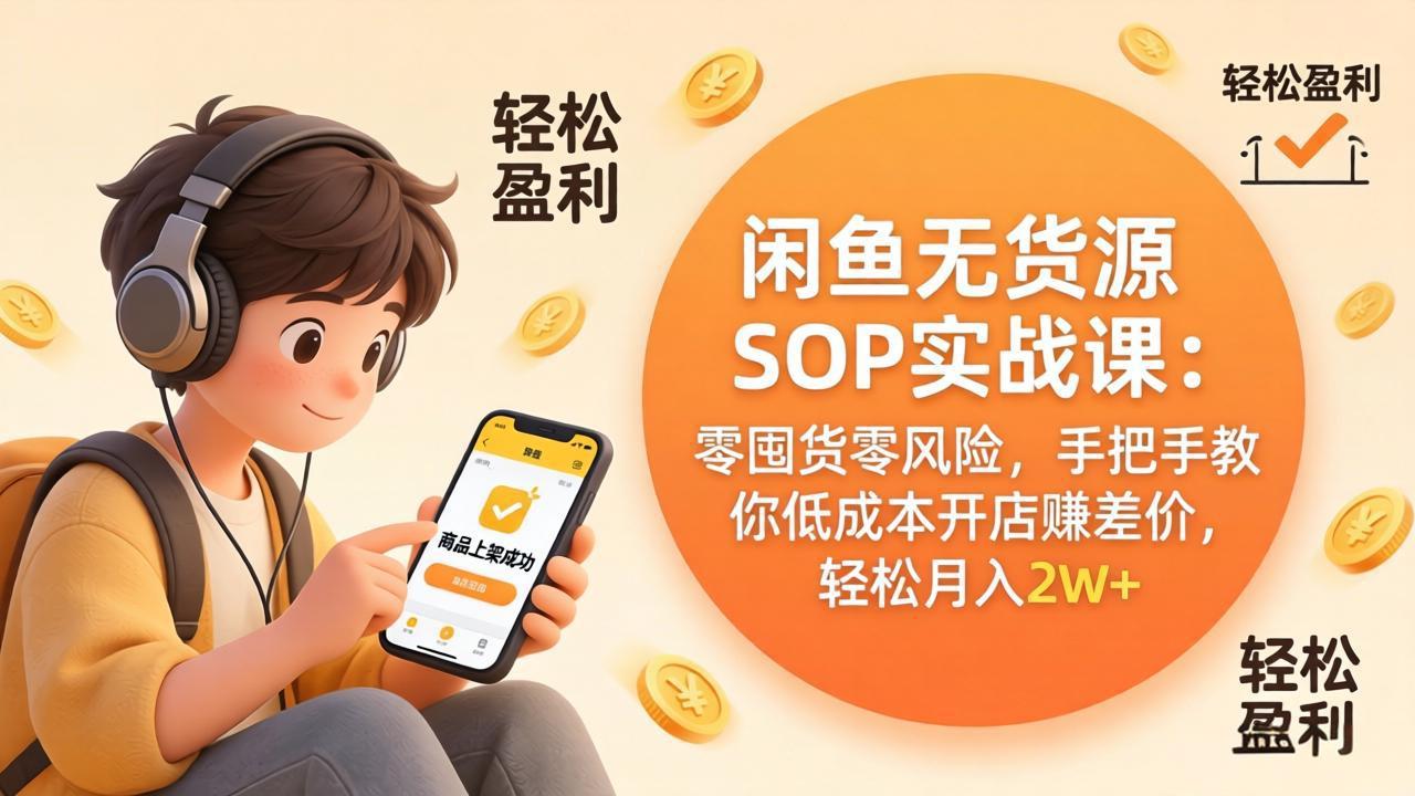 闲鱼无货源SOP实战课：零囤货零风险，手把手教你低成本开店赚差价，轻松月入2w+小淇云库-创业网-网赚副业-网创副业-项目拆解-技术类创业资源网-副业网-免费资源下载小淇云库