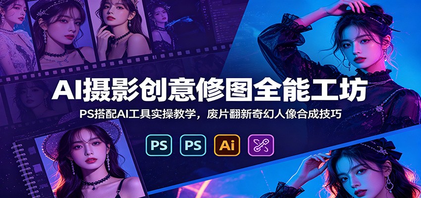 AI摄影创意修图全能工坊：PS搭配AI工具实操教学，废片翻新奇幻人像合成技巧-荆楚AI