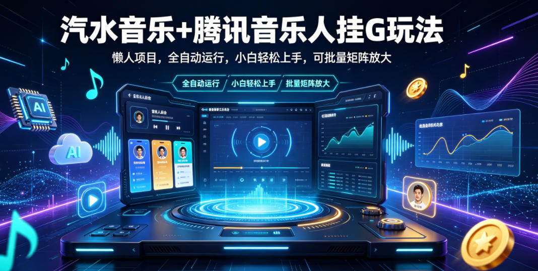 汽水音乐+腾讯音乐人挂G玩法,懒人项目,全自动运行,小白轻松上手,可批量矩阵放大【揭秘】-荆楚AI