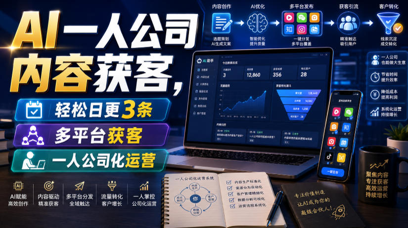 AI一人公司内容获客,轻松日更3条,多平台获客,一人公司化运营(更新0827)-荆楚AI