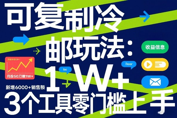 可复制冷邮件玩法：月投50刀賺1W+，新增6000+销售额，3个工具零门槛上手小淇云库-创业网-网赚副业-网创副业-项目拆解-技术类创业资源网-副业网-免费资源下载小淇云库