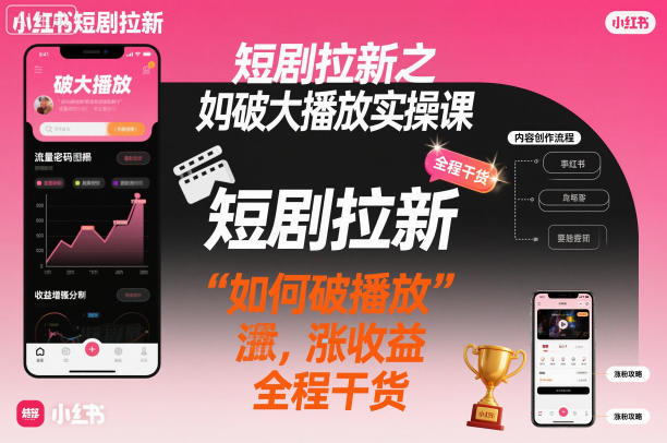 短剧拉新之小红书如何破大播放实操课，如何破播放，涨收益，全程干货小淇云库-创业网-网赚副业-网创副业-项目拆解-技术类创业资源网-副业网-免费资源下载小淇云库