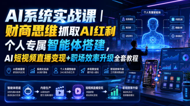 AI系统实战课|财商思维抓取AI红利|个人专属智能体搭建,AI短视频直播变现+职场效率升级全套教程-荆楚AI