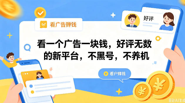 看一个广告一块钱，好评无数的新平台，不黑号，不养机，一撸几十块钱还是不错的【揭秘】-荆楚AI