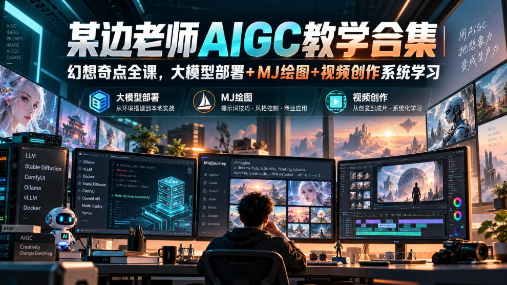 某边老师AIGC教学合集｜幻想奇点全课，大模型部署+MJ绘图+视频创作系统学习-荆楚AI