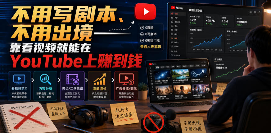 不用写剧本、不用出境——靠看视频就能在YouTube上賺到钱【原创双语字幕】-荆楚AI