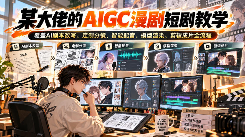 某大佬的AIGC漫剧短剧教学，覆盖AI剧本改写、定制分镜、智能配音、模型渲染、剪辑成片全流程-荆楚AI