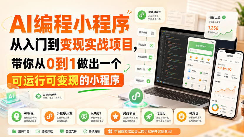 AI编程小程序从入门到变现实战项目,带你从0到1做出一个可运行可变现的小程序-荆楚AI