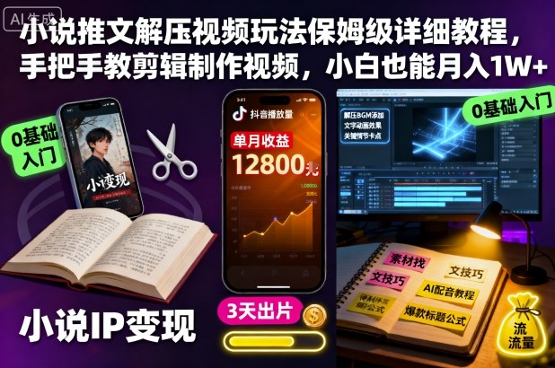 小说推文解压视频玩法保姆级详细教程,手把手教剪辑制作视频,小白也能月入1W+小淇云库-创业网-网赚副业-网创副业-项目拆解-技术类创业资源网-副业网-免费资源下载小淇云库