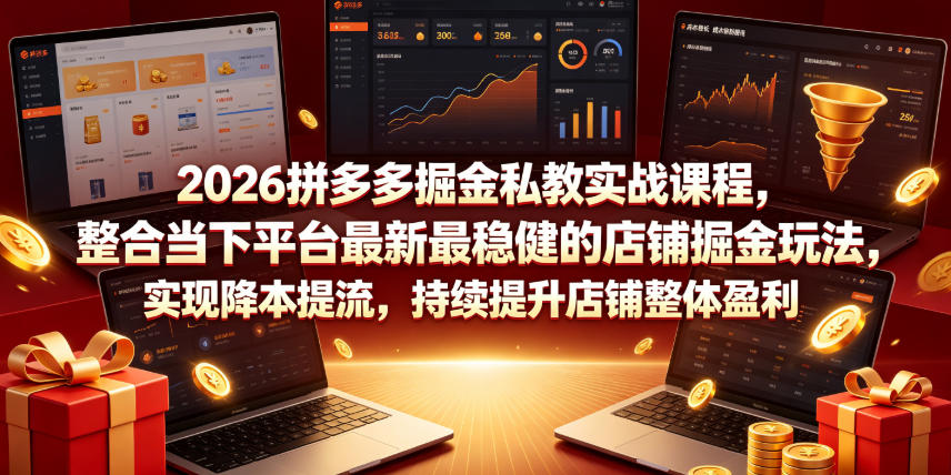 2026拼多多掘金私教实战课程，整合当下平台最新最稳健的店铺掘金玩法，实现降本提流，持续提升店铺整体盈利-荆楚AI