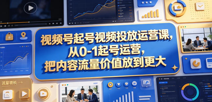 视频号起号视频投放运营课，从0-1起号运营，把内容流量价值放到更大-荆楚AI