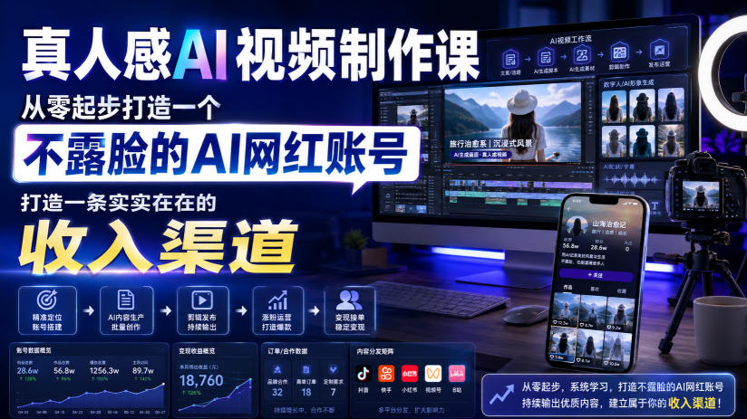 真人感AI视频制作课,从零起步打造一个不露脸的AI网红账号,打造一条实实在在的收入渠道【原创双语字幕】-荆楚AI
