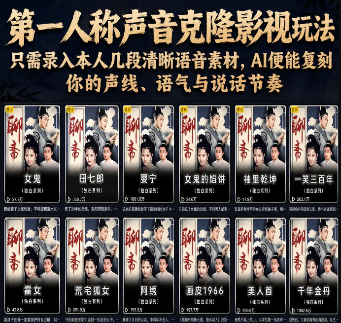 第一人称声音克隆影视玩法，只需录入本人几段清晰语音素材，AI便能复刻你的声线、语气与说话节奏-荆楚AI