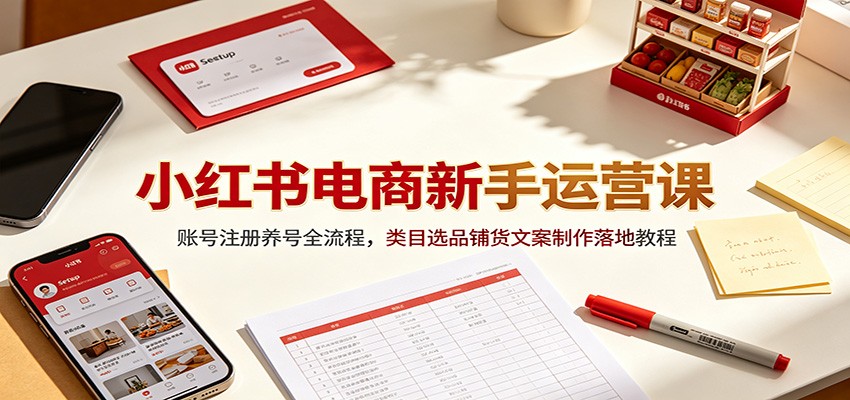 小红书电商新手运营课：账号注册养号全流程，类目选品铺货文案制作落地教程-荆楚AI