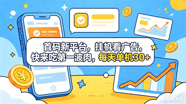 首码新平台，挂G自动看广告，快来吃第一波肉，每天单机30+，可矩阵放大【揭秘】-荆楚AI