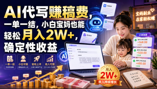 AI代写賺稿费，一单一结，小白宝妈也能轻松月入2W+，确定性收益【揭秘】-荆楚AI