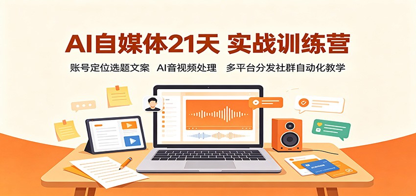 AI自媒体21天实战训练营：账号定位选题文案，AI音视频处理，多平台分发社群自动化教学-荆楚AI