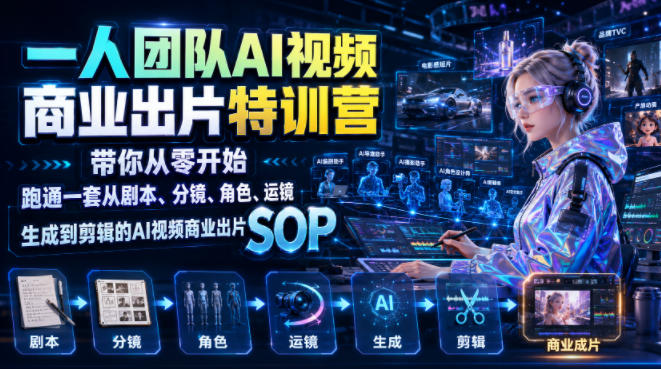 一人团队AI视频商业出片实战课：带你从零开始跑通一套从剧本、分镜、角色、运镜、生成到剪辑的AI视频商业出片SOP-荆楚AI
