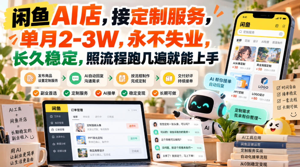 闲鱼AI店,接定制服务,单月2-3W,永不失业,长久稳定,照流程跑几遍就能上手-荆楚AI
