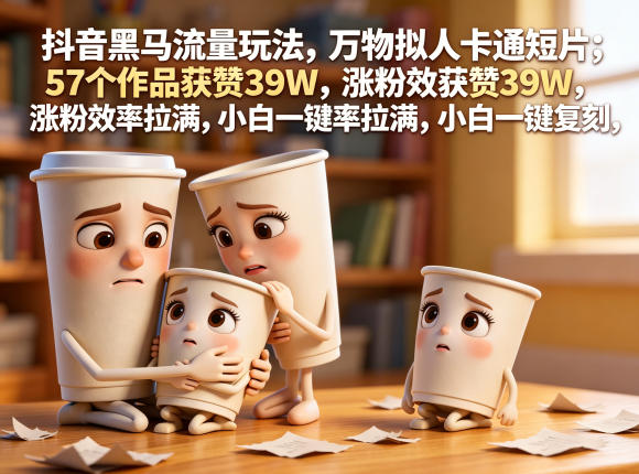 抖音黑马流量玩法,万物拟人卡通短片,57个作品获赞39W,涨粉效率拉满,小白一键复刻,保姆级拆解-荆楚AI