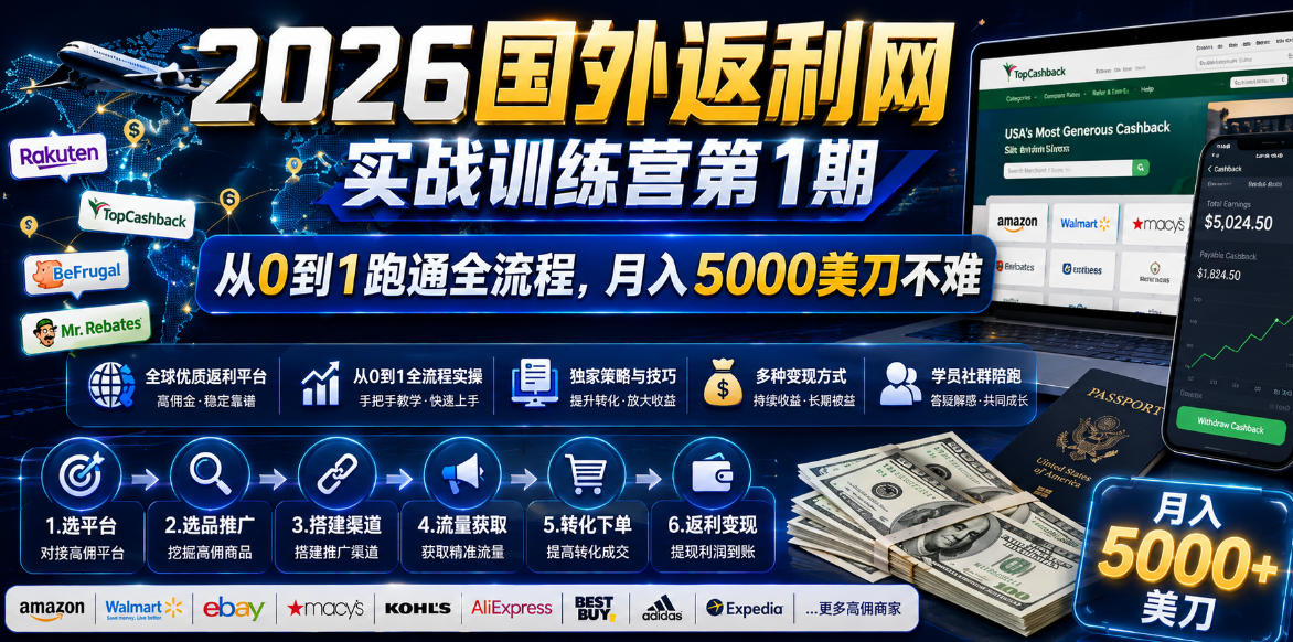 2026年国外返利网实战训练营第1期,从0到1跑通全流程,月入5000美刀不难-荆楚AI