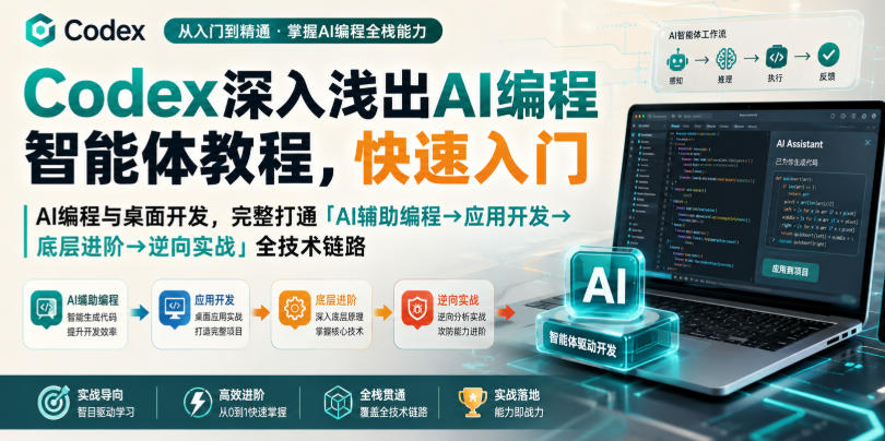 Codex深入浅出AI编程智能体教程，快速入门AI编程与桌面开发，打通「AI辅助编程→应用开发→底层进阶→逆向实战」全技术链路-荆楚AI