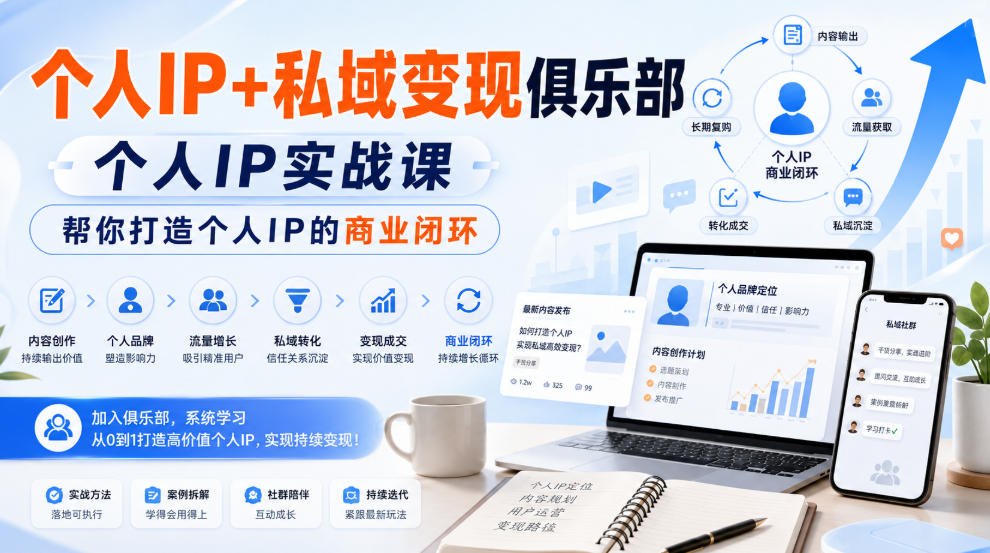 个人IP+私域变现俱乐部，个人IP实战课，帮你打造个人IP的商业闭环-荆楚AI