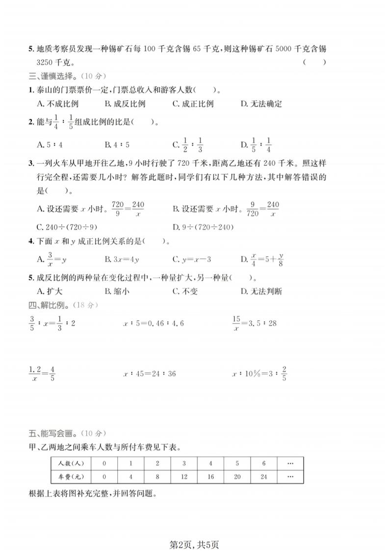 五年级下数学第五单元质量检测卷《青岛五四版》-荆楚AI