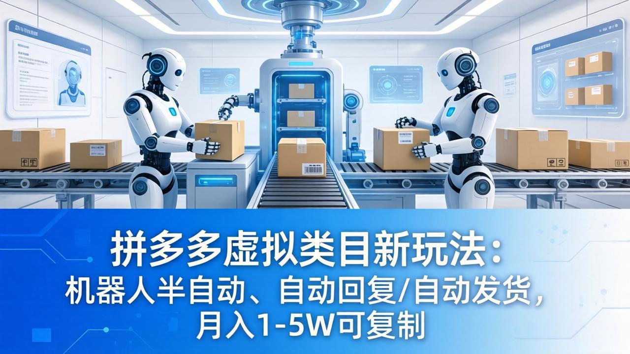 拼多多虚拟类目新玩法：机器人半自动、自动回复 /自动发货，月入 1-5W 可复制-荆楚AI