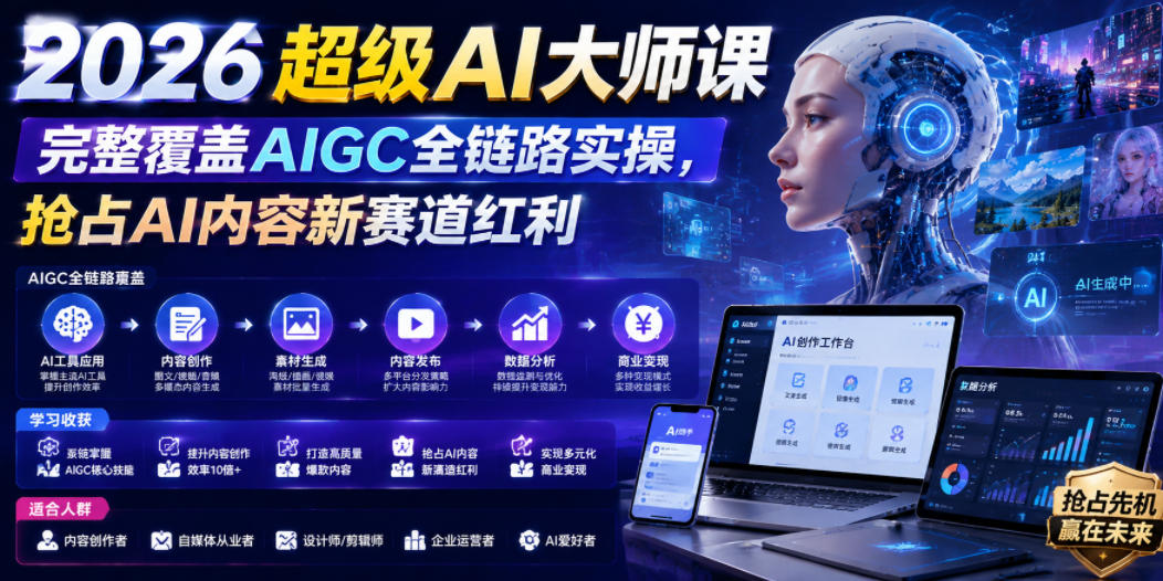 2026超级AI大师课,完整覆盖AIGC全链路实操,抢占AI内容新赛道红利-荆楚AI