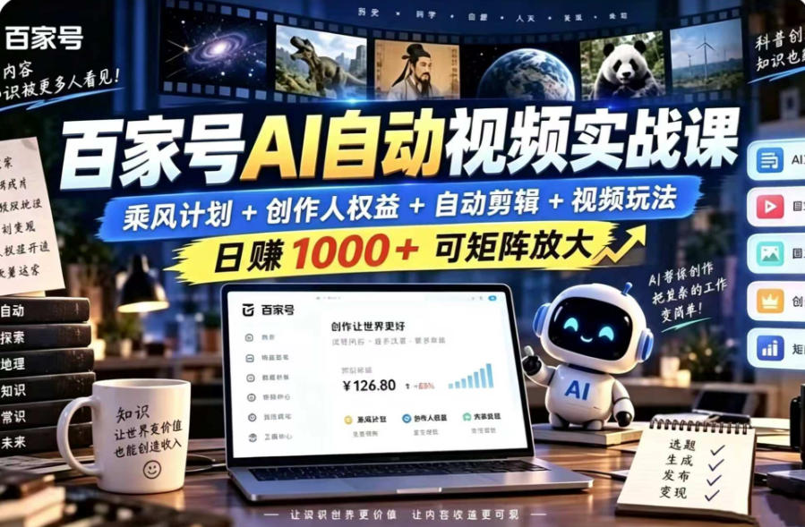 百家号自动矩阵玩法，长期可以做的项目，日入1k+，真正的睡后收入-荆楚AI