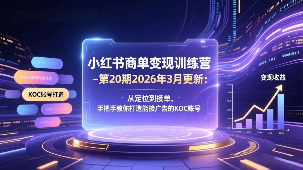 小红书商单变现训练营-第20期26年3月更新：从定位到接单，手把手教你打造能接广告的KOC账号小淇云库-创业网-网赚副业-网创副业-项目拆解-技术类创业资源网-副业网-免费资源下载小淇云库