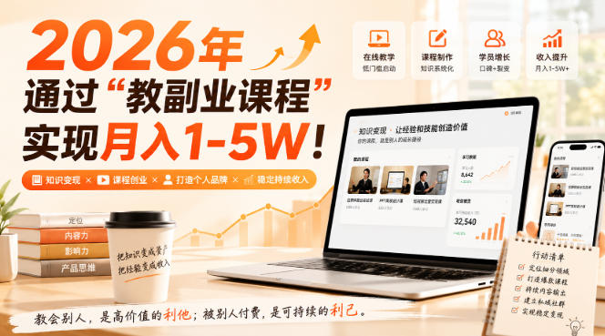 2026年通过“教副业课程”实现月入1-5W！毫无保留的全部教给你，长期稳定【揭秘】-荆楚AI