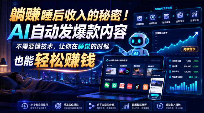 躺賺睡后收入的秘密!AI自动发爆款内容,不需要懂技术,让你在睡觉的时候也能轻松賺钱【原创双语字幕】-荆楚AI