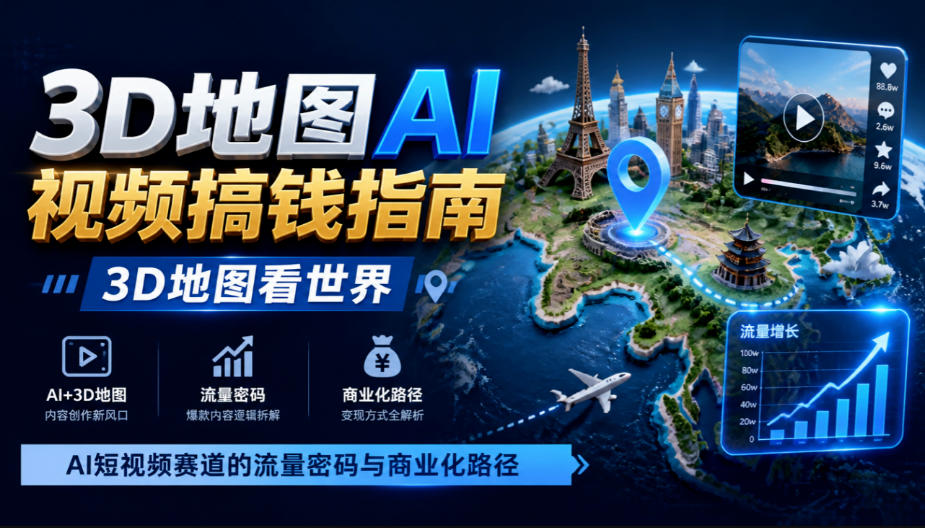 3D地图AI视频搞钱指南，3D地图看世界，AI短视频赛道的流量密码与商业化路径【文档】-荆楚AI