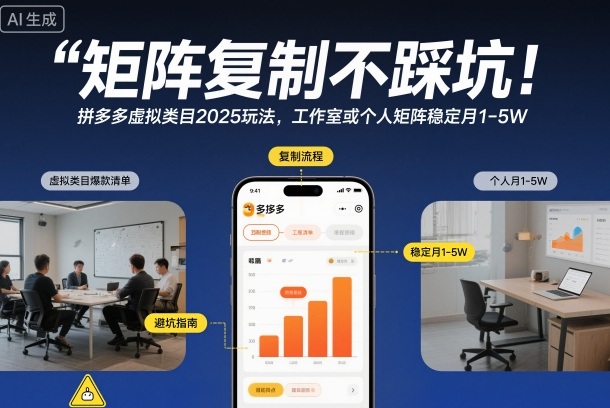 矩阵复制不踩坑！拼多多虚拟类目2025玩法，工作室或者个人矩阵稳定月1-5W【揭秘】小淇云库-创业网-网赚副业-网创副业-项目拆解-技术类创业资源网-副业网-免费资源下载小淇云库