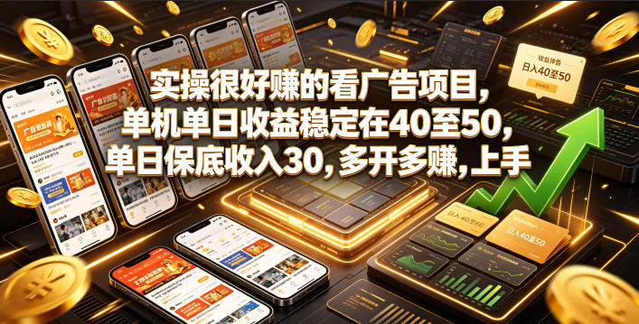 实操很好賺的看广告项目，单机单日收益稳定在40至50，单日保底收入30，多开多賺，上手就能变现【揭秘】-荆楚AI