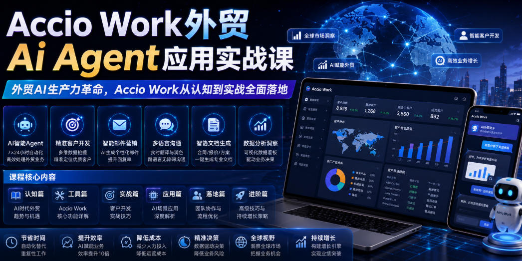 Accio Work外贸Ai Agent应用实战课，外贸AI生产力革命，Accio Work从认知到实战全面落地-荆楚AI