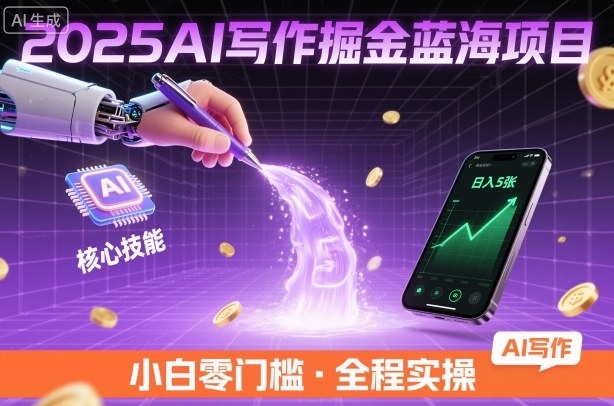2025AI写作掘金蓝海项目，掌握AI核心技能，稳定日入5张，小白都能做小淇云库-创业网-网赚副业-网创副业-项目拆解-技术类创业资源网-副业网-免费资源下载小淇云库
