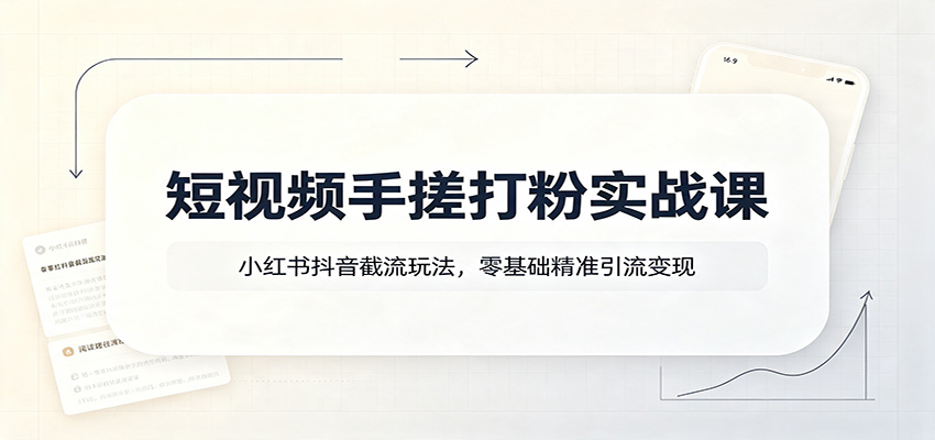 短视频手搓打粉实战课：小红书抖音截流玩法，零基础精准引流变现-荆楚AI