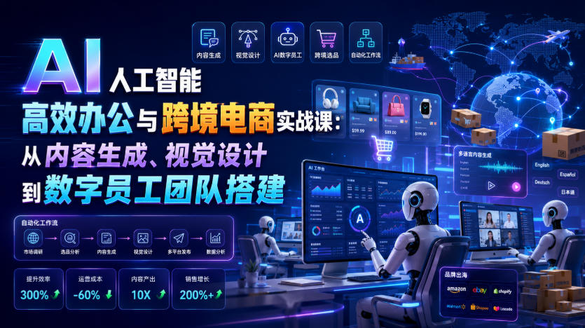 AI人工智能高效办公与跨境电商实战课：从内容生成、视觉设计到数字员工团队搭建-荆楚AI