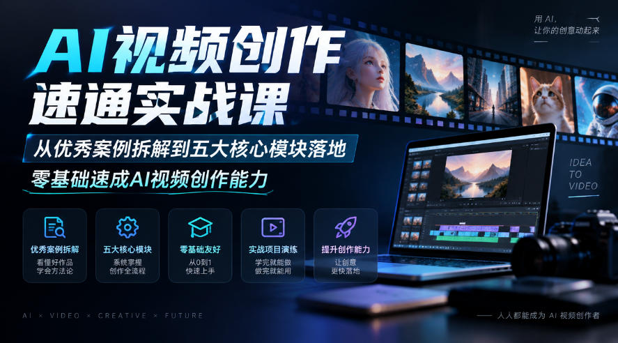 AI视频创作速通实战课｜从优秀案例拆解到五大核心模块落地，零基础速成AI视频创作能力-荆楚AI