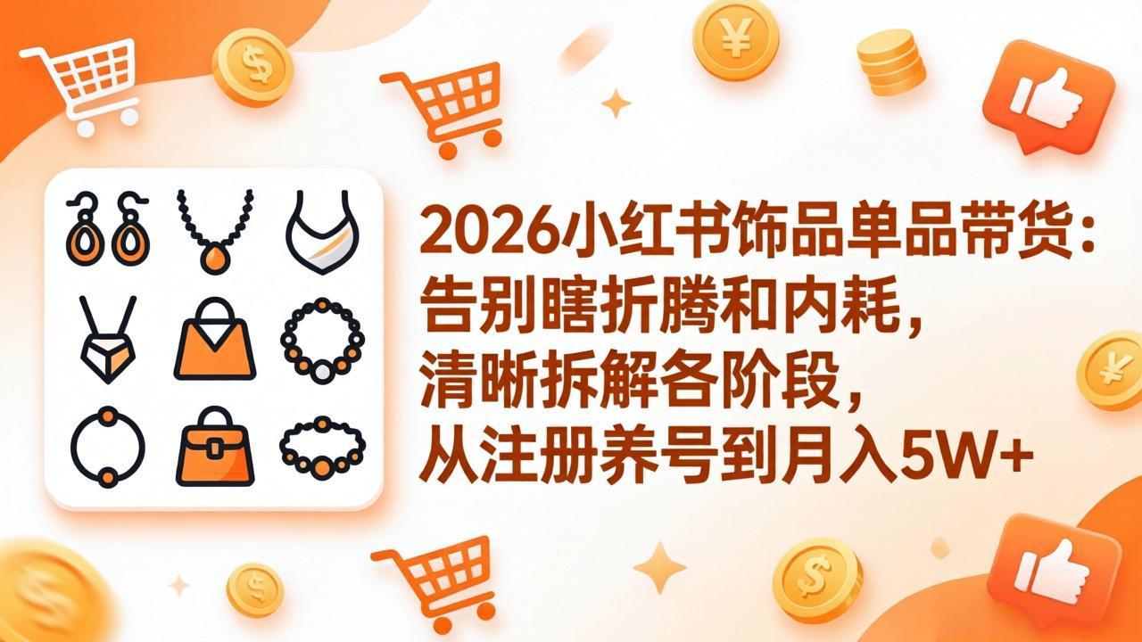2026小红书饰品单品带货:告别瞎折腾和内耗,清晰拆解各阶段,从注册养号到月入5W+小淇云库-创业网-网赚副业-网创副业-项目拆解-技术类创业资源网-副业网-免费资源下载小淇云库
