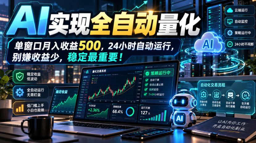 AI实现全自动量化,单窗口月入收益500,24小时自动运行,别嫌收益少,稳定最重要!【揭秘】-荆楚AI
