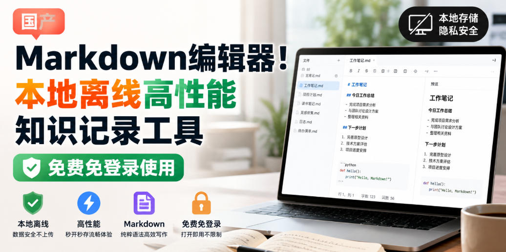 国产Markdown编辑器!本地离线高性能知识记录工具,免费免登录使用-荆楚AI