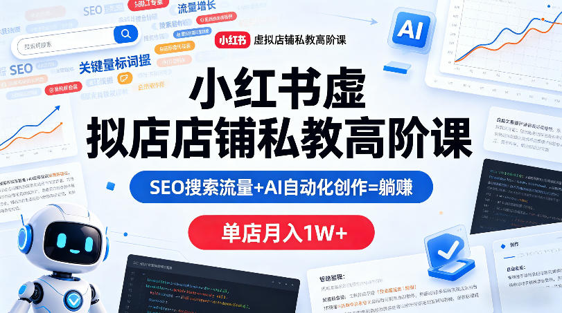 小红书虚拟店铺私教高阶课，SEO搜索流量+AI自动化创作=躺賺，单店月入1W+-荆楚AI
