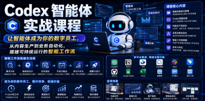 Codex智能体实战课程，让智能体成为你的数字员工，从内容生产到业务自动化，搭建可持续运行的智能工作流-荆楚AI