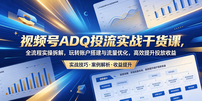 视频号ADQ投流实战干货课,全流程实操拆解,玩转账户搭建与流量优化,高效提升投放收益-荆楚AI