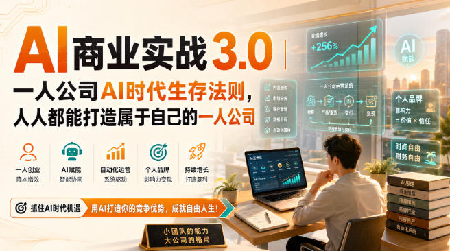 AI商业实战3.0|一人公司AI时代生存法则,人人都能打造属于自己的一人公司-荆楚AI